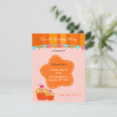 Invitation d'anniversaire Fleur Orange et Gâteau (Debout devant)