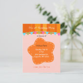 Invitation d'anniversaire Fleur Orange et Rayures (Debout devant)