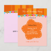 Invitation d'anniversaire Fleur Orange et Rayures (Devant / Derrière)