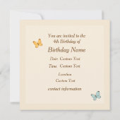 Invitation d'anniversaire Fleur Papillon Fête de c (Dos)