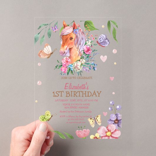 Invitation d'anniversaire Fleur Papillon Poney Ray (In situ (ordinateur de poche))
