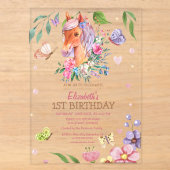 Invitation d'anniversaire Fleur Papillon Poney Ray (Recto)