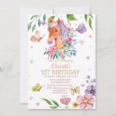 Invitation d'anniversaire Fleur Papillon Poney Ray (Devant)
