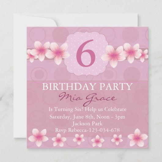 Invitation d'anniversaire Fleur Rose Jolie (Devant)