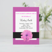 Invitation d'anniversaire Fleur Rose Ruban Noir (Debout devant)