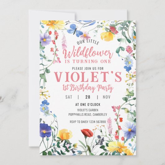 Invitation d'anniversaire fleur sauvage (Devant)