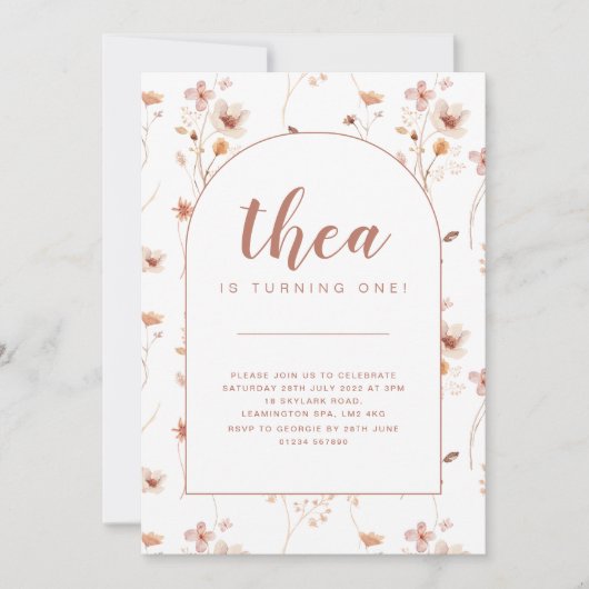 Invitation d'anniversaire fleur sauvage (Devant)