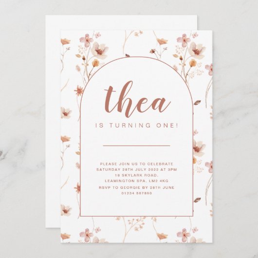 Invitation d'anniversaire fleur sauvage (Devant / Derrière)