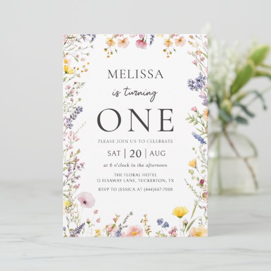Invitation d'anniversaire fleur sauvage (Debout devant)