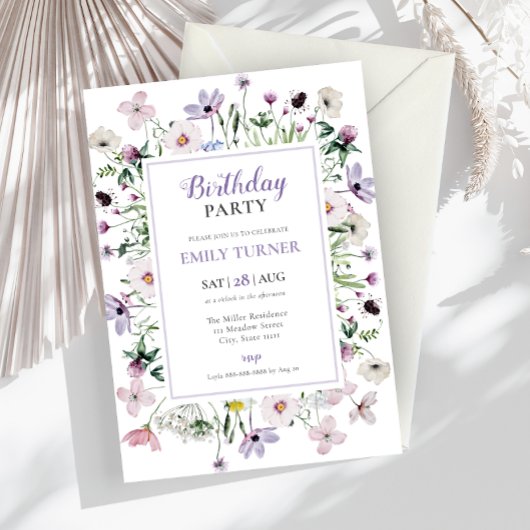 Invitation d'anniversaire Fleur sauvage