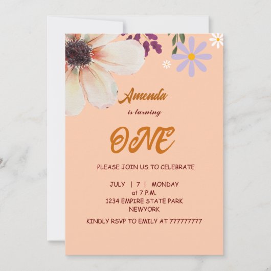 Invitation d'anniversaire Fleur sauvage (Devant)