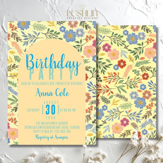 Invitation d'anniversaire Fleur sauvage Fête flora