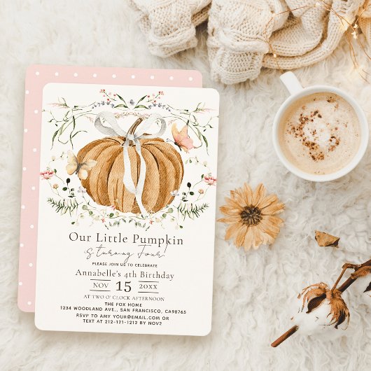 Invitation d'anniversaire Fleur sauvage papillon C