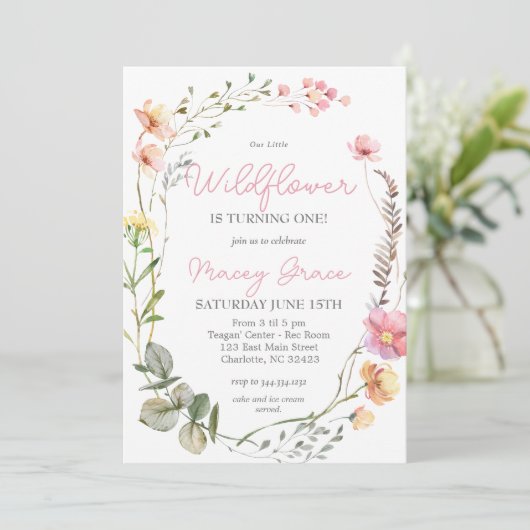 Invitation d'anniversaire fleur sauvage, Petit Fle (Debout devant)