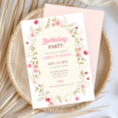 Invitation d'anniversaire Fleur sauvage rose