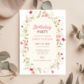 Invitation d'anniversaire Fleur sauvage rose