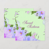 Invitation d'anniversaire Fleur Verte Violette & B (Devant / Derrière)