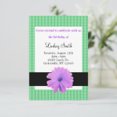 Invitation d'anniversaire Fleur Violette Ruban Noi (Debout devant)