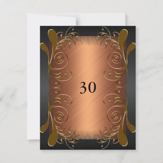 Invitation d'anniversaire Fleurale Noir et Or Roui (Devant)