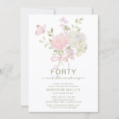 Invitation d'anniversaire Fleurie et Quarante Ans  (Devant)