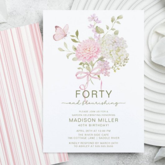 Invitation d'anniversaire Fleurie et Quarante Ans 