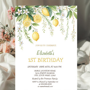 Invitation d'anniversaire Fleurs de citron aquarel