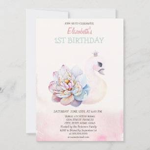 Invitation d'anniversaire Fleurs de cygne mignon a