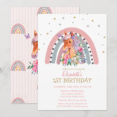 Invitation d'anniversaire Fleurs de licorne arc-en (Devant / Derrière)