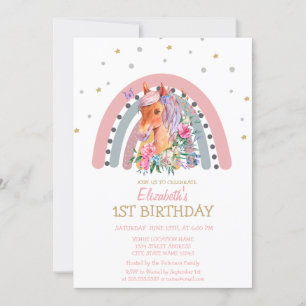 Invitation d'anniversaire Fleurs de licorne arc-en