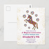 Invitation d'anniversaire Fleurs de Licorne Magiqu (Devant / Derrière)