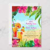Invitation d'anniversaire fleurs d'été et cocktails tropicau (Devant)