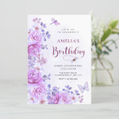 Invitation d'anniversaire fleurs libellule (Debout devant)