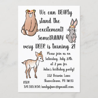 Invitation d'anniversaire - fleurs, ours, lapin, c