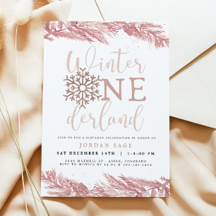Invitation d'anniversaire Flocon de neige rose, Wi