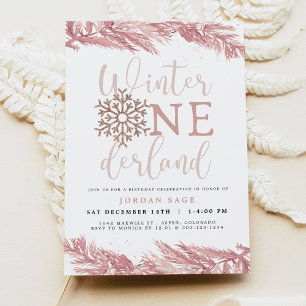 Invitation d'anniversaire Flocon de neige rose, Wi
