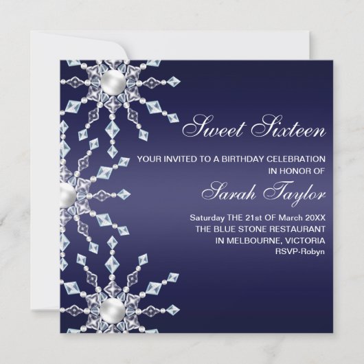 Invitation d'anniversaire flocon de neige scintill (Devant)