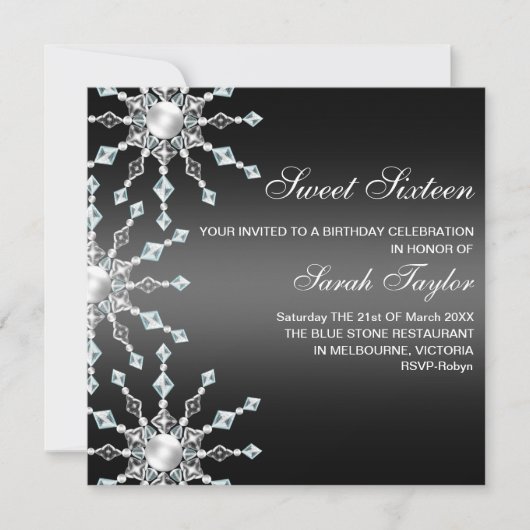 Invitation d'anniversaire Flocon de neige scintill (Devant)