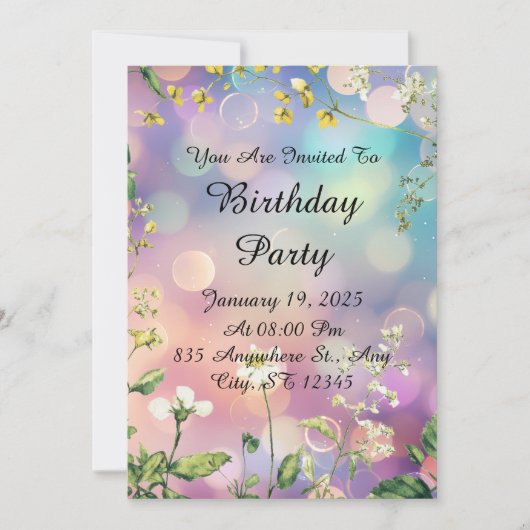 Invitation d'anniversaire floral (Devant)