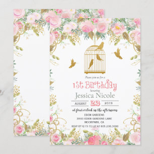 Invitation d'anniversaire Floral Birdcage 1ère ann