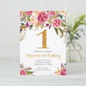 Invitation d'anniversaire Floral et Gold First Bir (Debout devant)