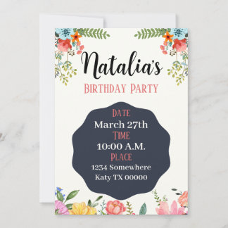 Invitation d'anniversaire, floral, fête, douche, n