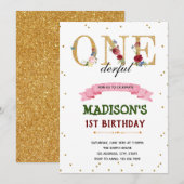 Invitation d'anniversaire Floral ONEderful (Devant / Derrière)