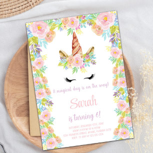 Invitation d'anniversaire Floral rose et violet Un