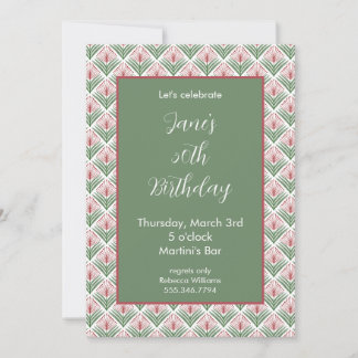 Invitation d'anniversaire Floral Rouge et Vert