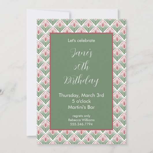 Invitation d'anniversaire Floral Rouge et Vert (Devant)