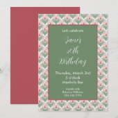 Invitation d'anniversaire Floral Rouge et Vert (Devant / Derrière)