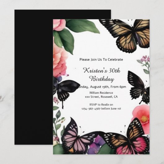 Invitation d'anniversaire florale (Devant / Derrière)