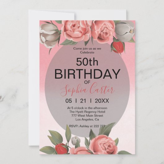Invitation d'anniversaire florale (Devant)