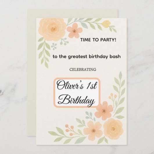 Invitation d'anniversaire florale  (Devant / Derrière)