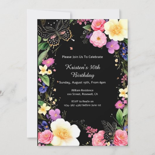 Invitation d'anniversaire florale (Devant)